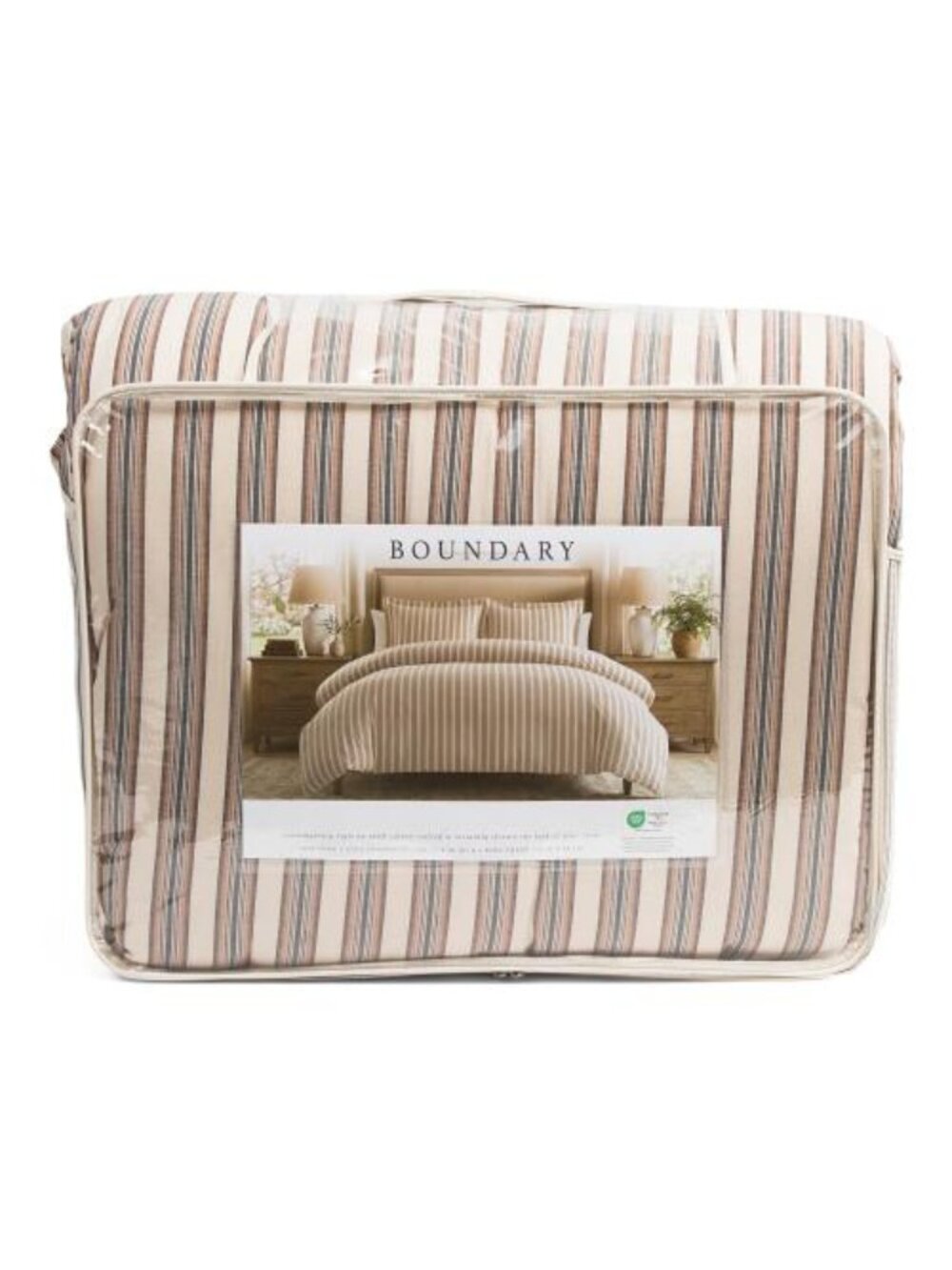 BOUNDRY Cream and Tan 3pc Cotton Striped Comforter Set